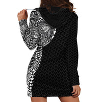 Hawaiian Traditional Tattoos Hoodie Dress Kakau Tribal Tropical Plant Motif Black Color