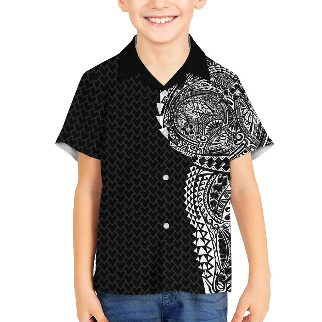 Hawaiian Traditional Tattoos Kid Hawaiian Shirt Kakau Tribal Tropical Plant Motif Black Color