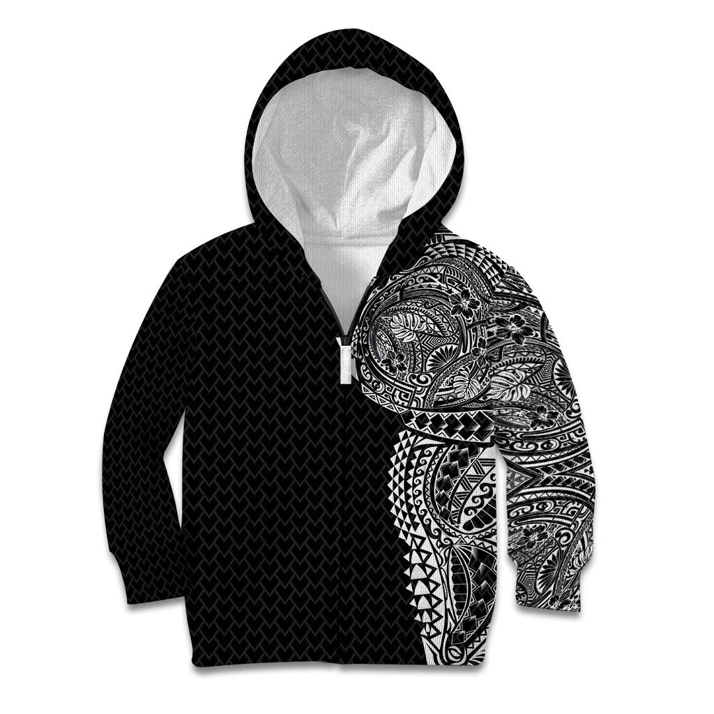 Hawaiian Traditional Tattoos Kid Hoodie Kakau Tribal Tropical Plant Motif Black Color