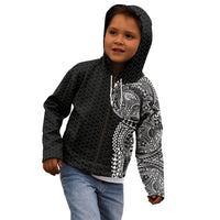 Hawaiian Traditional Tattoos Kid Hoodie Kakau Tribal Tropical Plant Motif Black Color