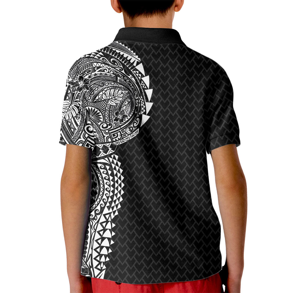 Hawaiian Traditional Tattoos Kid Polo Shirt Kakau Tribal Tropical Plant Motif Black Color