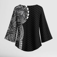 Hawaiian Traditional Tattoos Kimono Sleeve Blouse Kakau Tribal Tropical Plant Motif Black Color