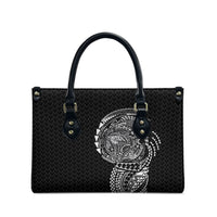 Hawaiian Traditional Tattoos Leather Bag Kakau Tribal Tropical Plant Motif Black Color