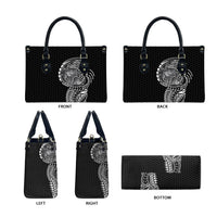Hawaiian Traditional Tattoos Leather Bag Kakau Tribal Tropical Plant Motif Black Color