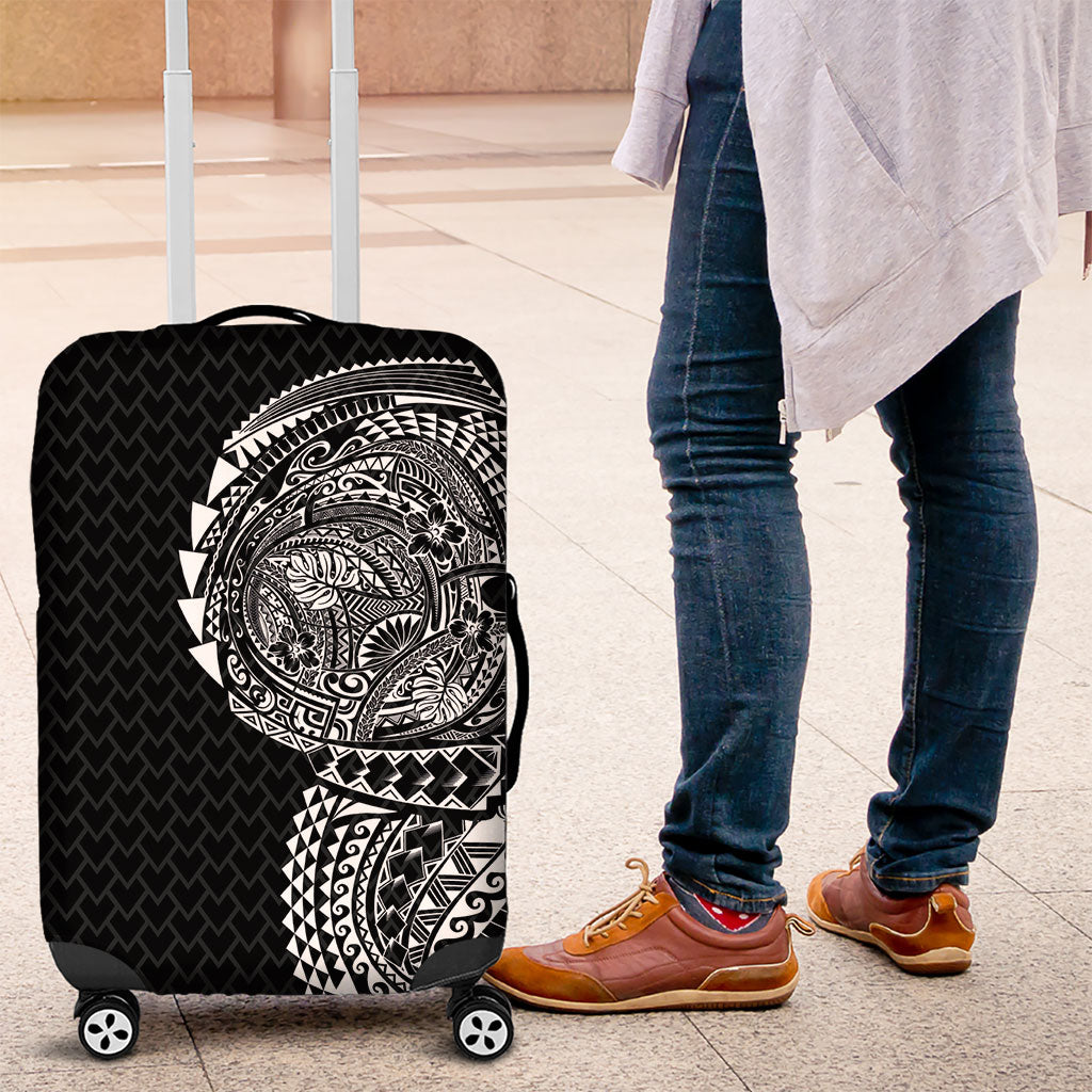 Hawaiian Traditional Tattoos Luggage Cover Kakau Tribal Tropical Plant Motif Black Color
