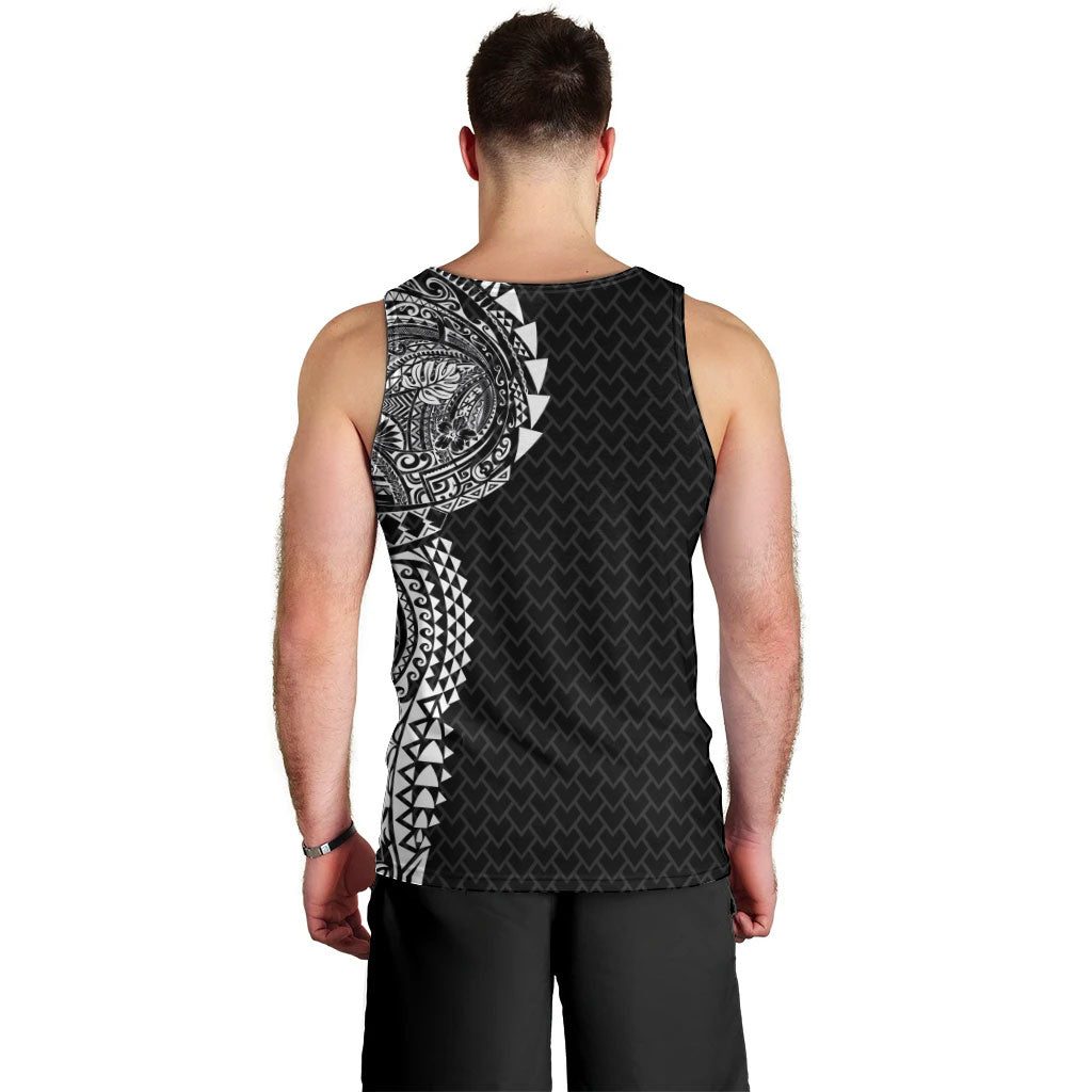 Hawaiian Traditional Tattoos Men Tank Top Kakau Tribal Tropical Plant Motif Black Color