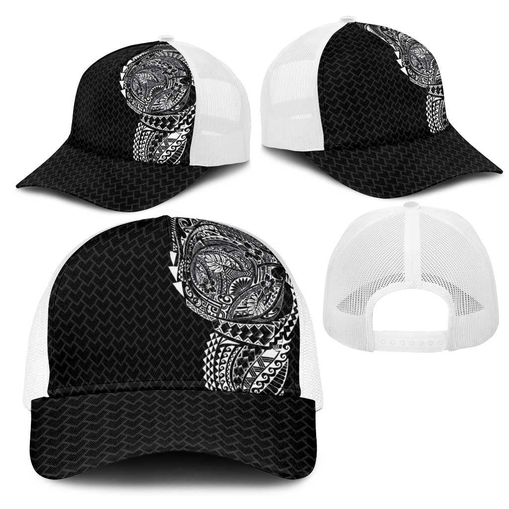 Hawaiian Traditional Tattoos Mesh Trucker Cap Kakau Tribal Tropical Plants Motif Black Color LT03 - Polynesian Pride