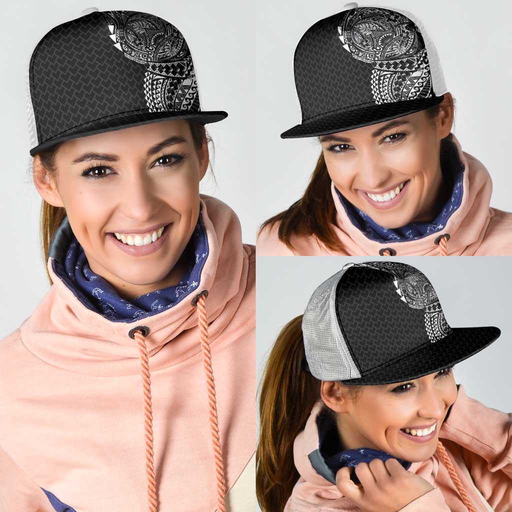 Hawaiian Traditional Tattoos Mesh Trucker Cap Kakau Tribal Tropical Plants Motif Black Color LT03 - Polynesian Pride