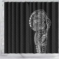 Hawaiian Traditional Tattoos Shower Curtain Kakau Tribal Tropical Plant Motif Black Color