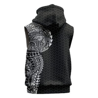 Hawaiian Traditional Tattoos Sleeveless Zip Hoodie Kakau Tribal Tropical Plant Motif Black Color