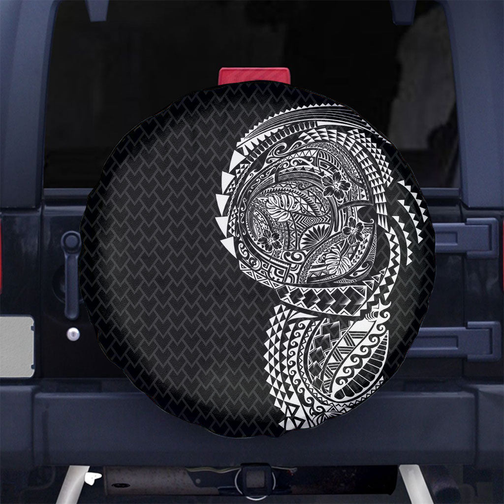 Hawaiian Traditional Tattoos Spare Tire Cover Kakau Tribal Tropical Plant Motif Black Color