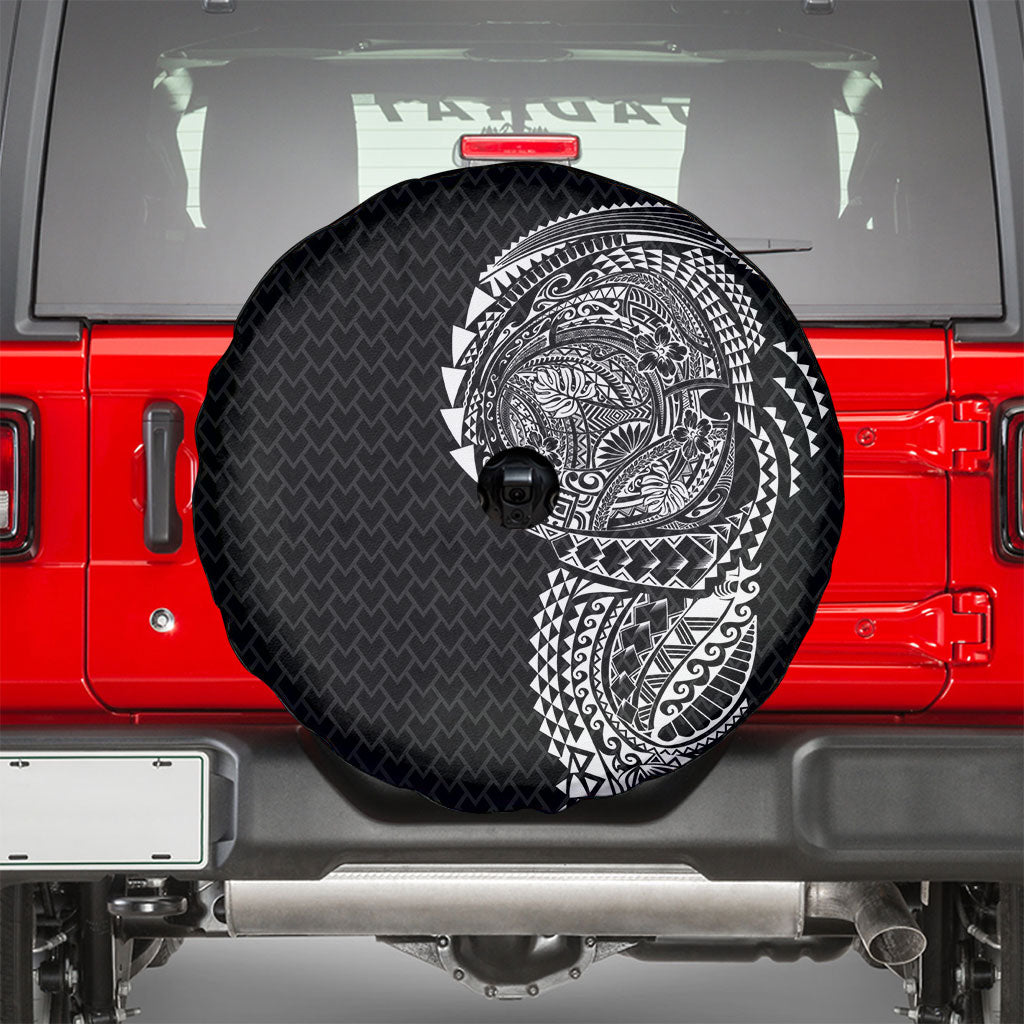 Hawaiian Traditional Tattoos Spare Tire Cover Kakau Tribal Tropical Plant Motif Black Color