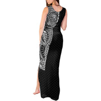 Hawaiian Traditional Tattoos Tank Maxi Dress Kakau Tribal Tropical Plant Motif Black Color