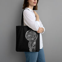 Hawaiian Traditional Tattoos Tote Bag Kakau Tribal Tropical Plant Motif Black Color