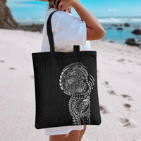 Hawaiian Traditional Tattoos Tote Bag Kakau Tribal Tropical Plant Motif Black Color