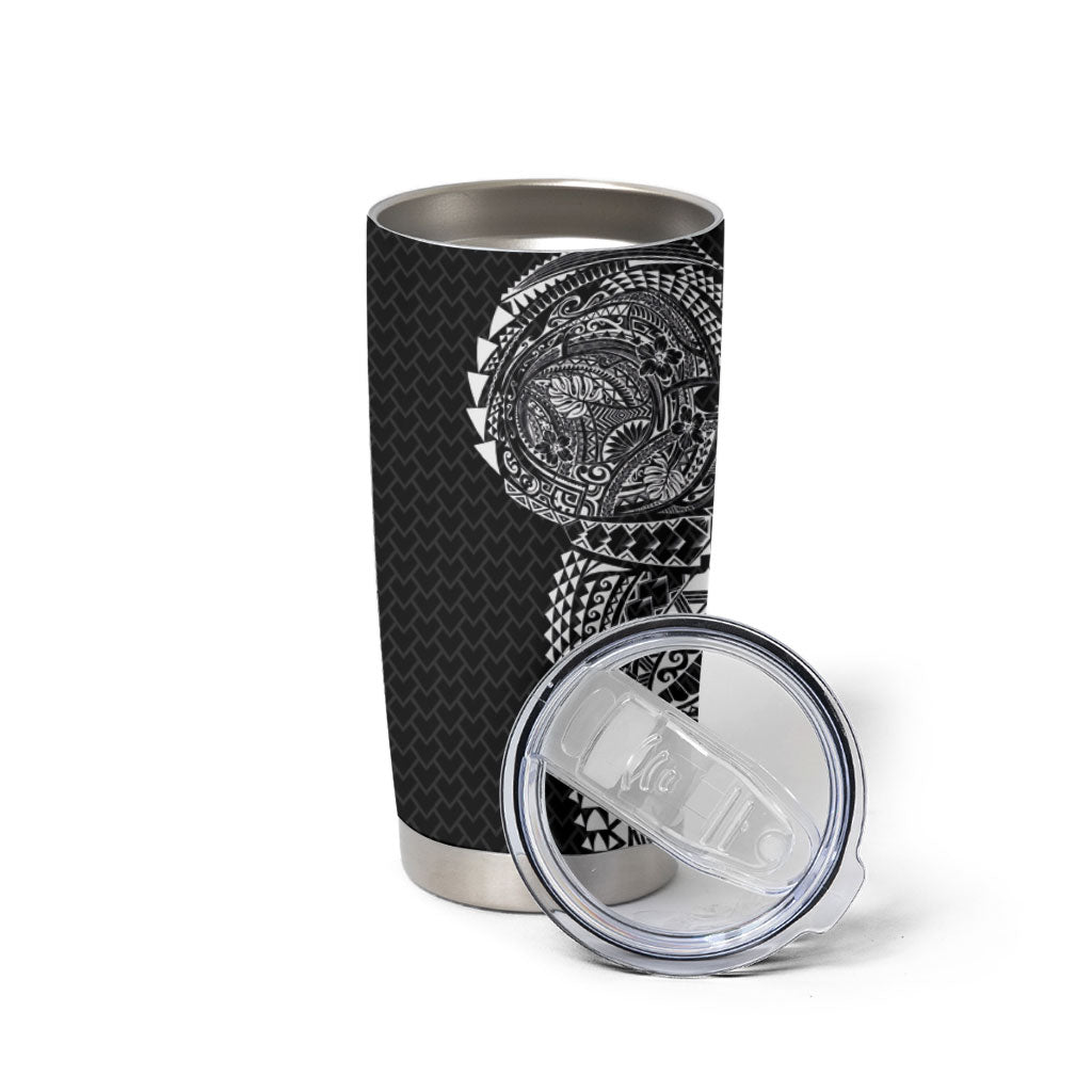 Hawaiian Traditional Tattoos Tumbler Cup Kakau Tribal Tropical Plant Motif Black Color