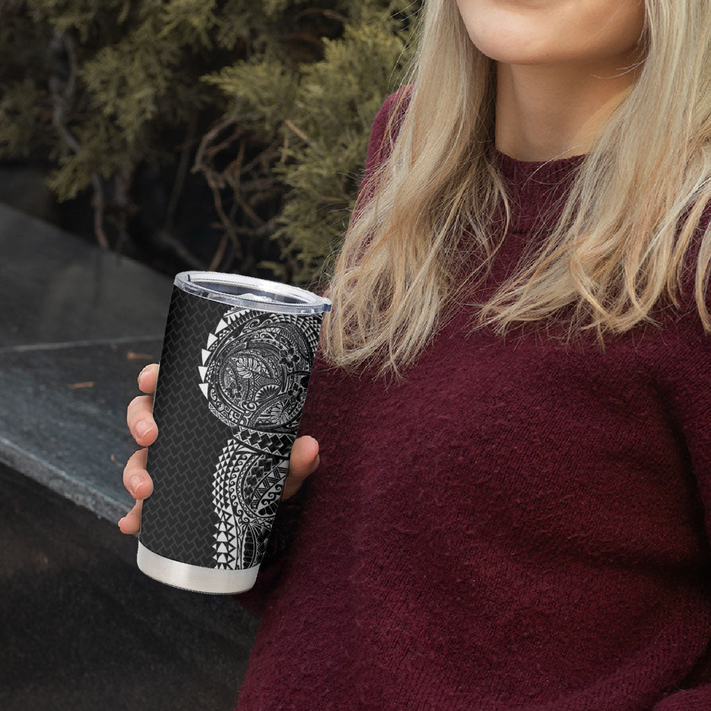Hawaiian Traditional Tattoos Tumbler Cup Kakau Tribal Tropical Plant Motif Black Color