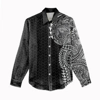 Hawaiian Traditional Tattoos Women Casual Shirt Kakau Tribal Tropical Plant Motif Black Color