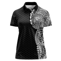 Hawaiian Traditional Tattoos Women Polo Shirt Kakau Tribal Tropical Plant Motif Black Color
