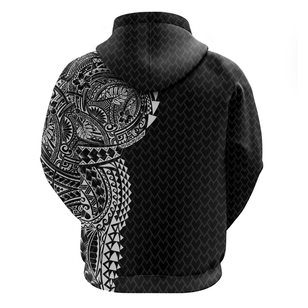 Hawaiian Traditional Tattoos Zip Hoodie Kakau Tribal Tropical Plant Motif Black Color