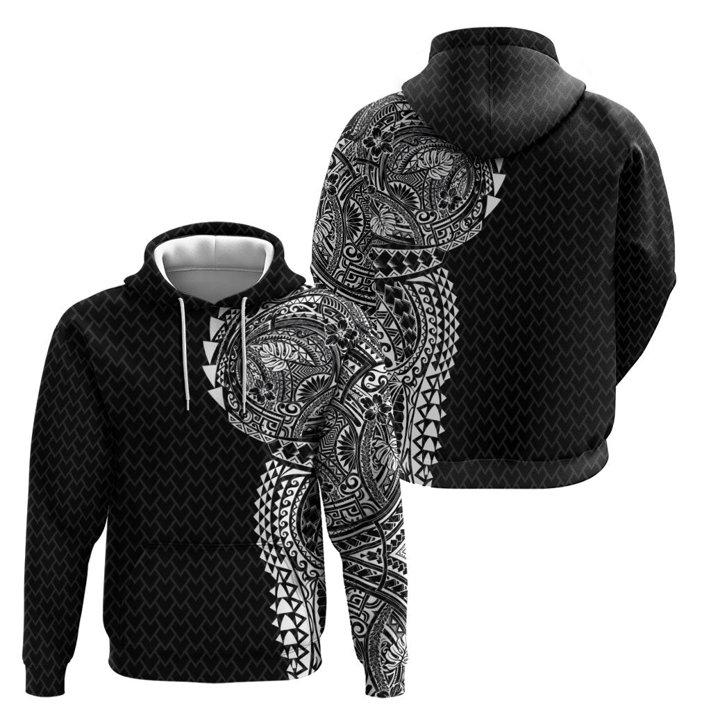 Hawaiian Traditional Tattoos Zip Hoodie Kakau Tribal Tropical Plant Motif Black Color