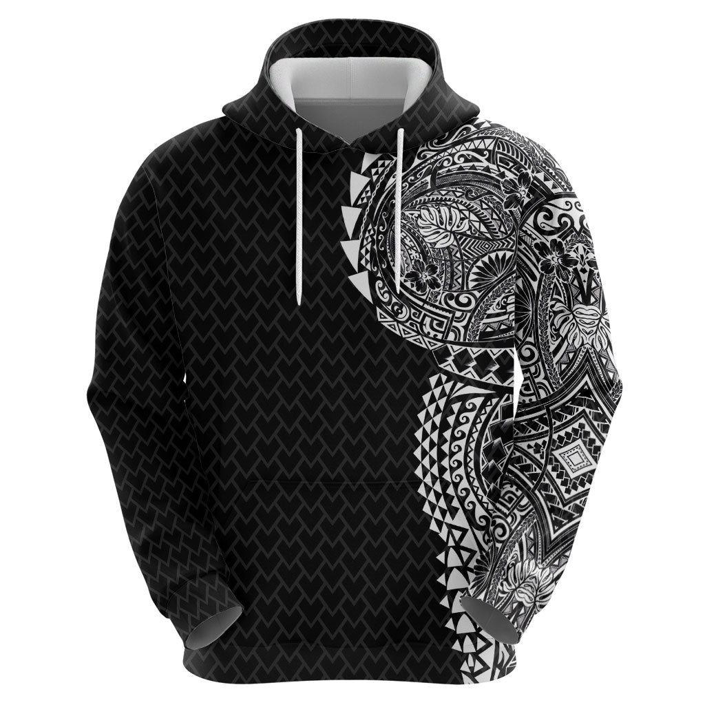 Hawaiian Traditional Tattoos Zip Hoodie Kakau Tribal Tropical Plant Motif Black Color