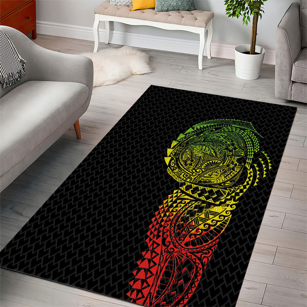 Hawaiian Traditional Tattoos Area Rug Kakau Tribal Tropical Plant Motif Kanaka Maoli Flag Color Inspired