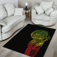 Hawaiian Traditional Tattoos Area Rug Kakau Tribal Tropical Plant Motif Kanaka Maoli Flag Color Inspired
