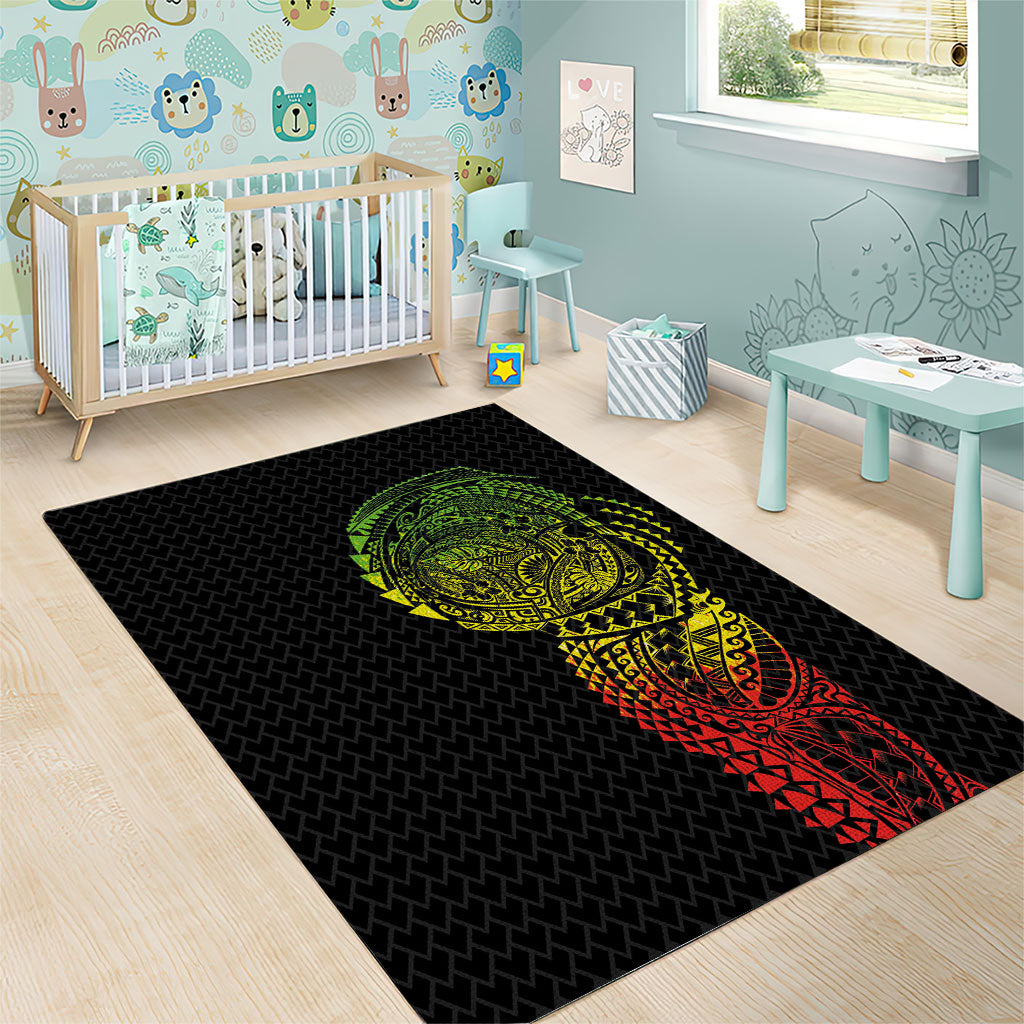 Hawaiian Traditional Tattoos Area Rug Kakau Tribal Tropical Plant Motif Kanaka Maoli Flag Color Inspired