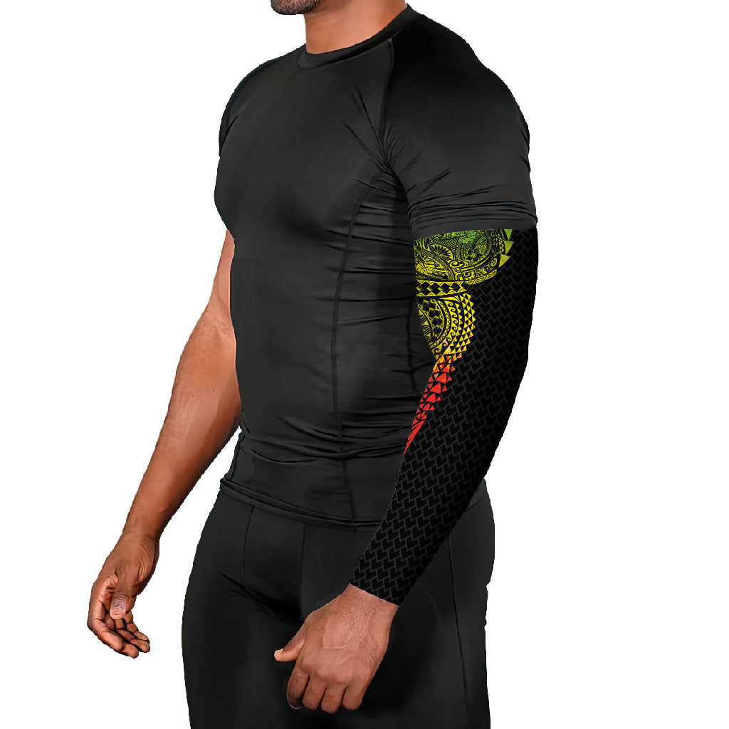 Hawaiian Traditional Tattoos Arm Sleeves Kakau Tribal Tropical Plant Motif Kanaka Maoli Flag Color Inspired