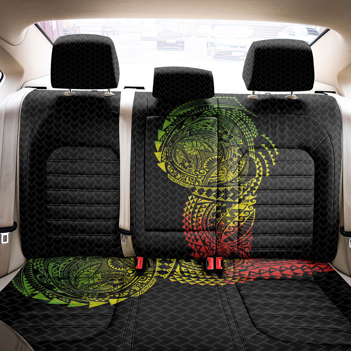 Hawaiian Traditional Tattoos Back Car Seat Cover Kakau Tribal Tropical Plant Motif Kanaka Maoli Flag Color Inspired