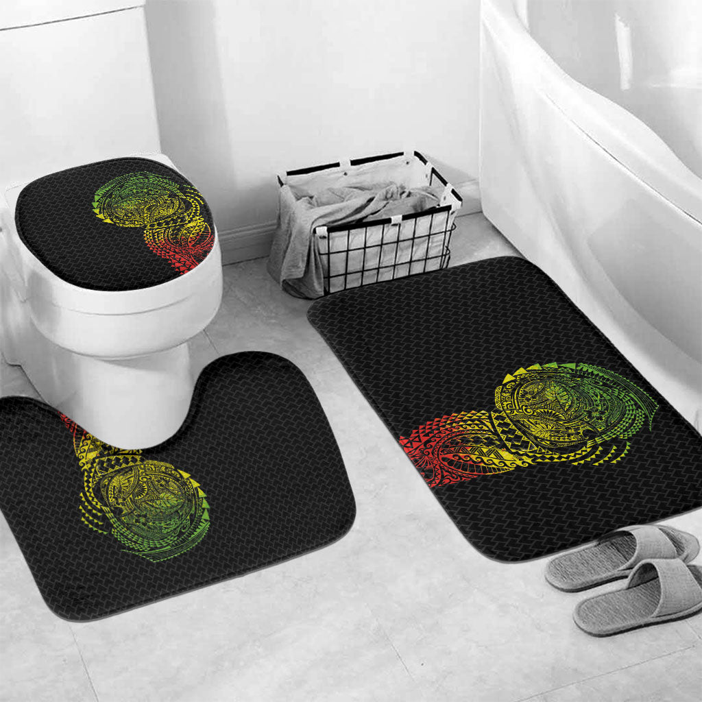Hawaiian Traditional Tattoos Bathroom Set Kakau Tribal Tropical Plant Motif Kanaka Maoli Flag Color Inspired