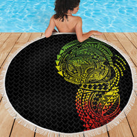 Hawaiian Traditional Tattoos Beach Blanket Kakau Tribal Tropical Plant Motif Kanaka Maoli Flag Color Inspired