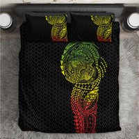 Hawaiian Traditional Tattoos Bedding Set Kakau Tribal Tropical Plant Motif Kanaka Maoli Flag Color Inspired