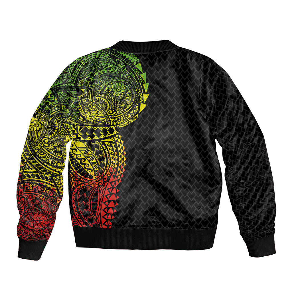 Hawaiian Traditional Tattoos Bomber Jacket Kakau Tribal Tropical Plant Motif Kanaka Maoli Flag Color Inspired