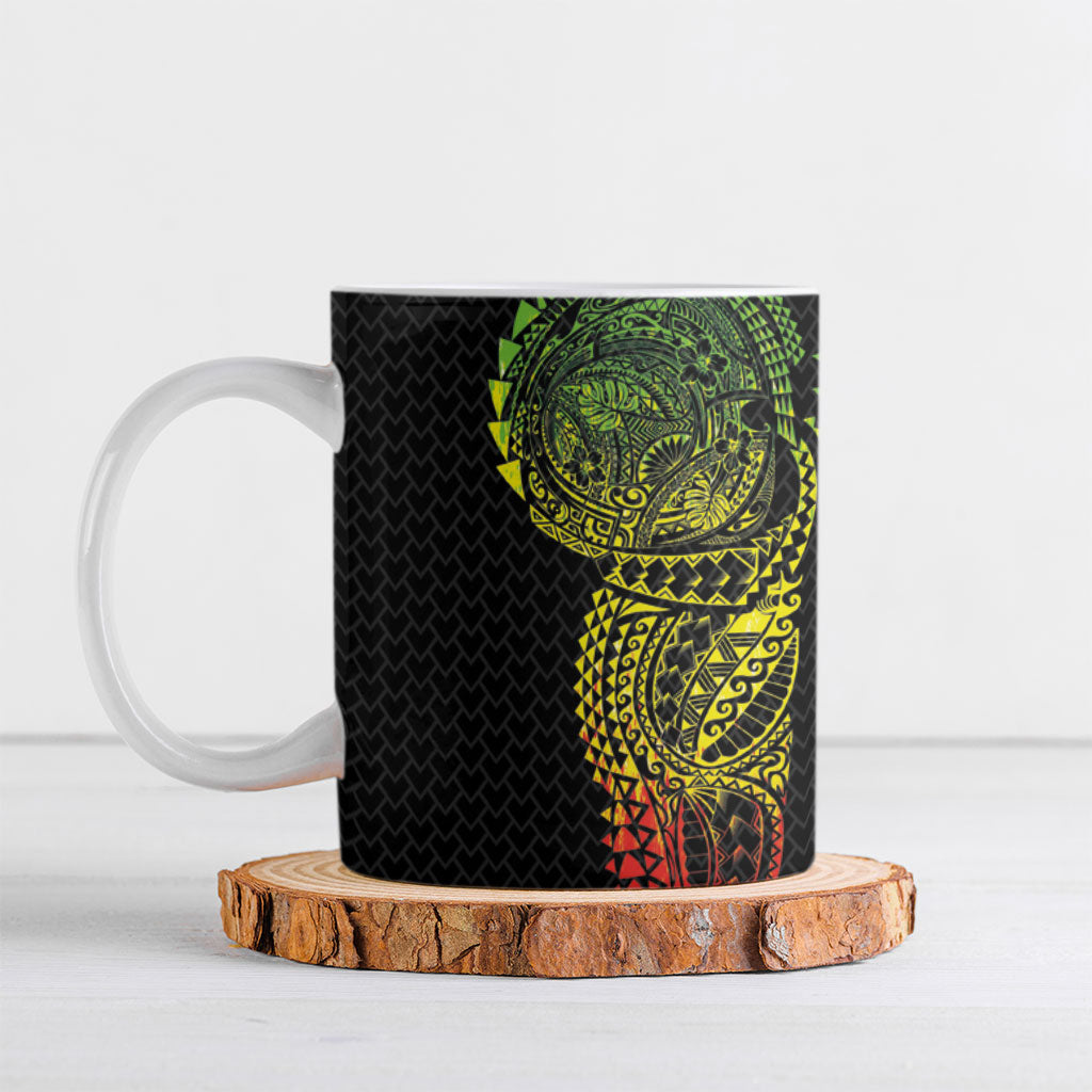 Hawaiian Traditional Tattoos Ceramic Mug Kakau Tribal Tropical Plant Motif Kanaka Maoli Flag Color Inspired