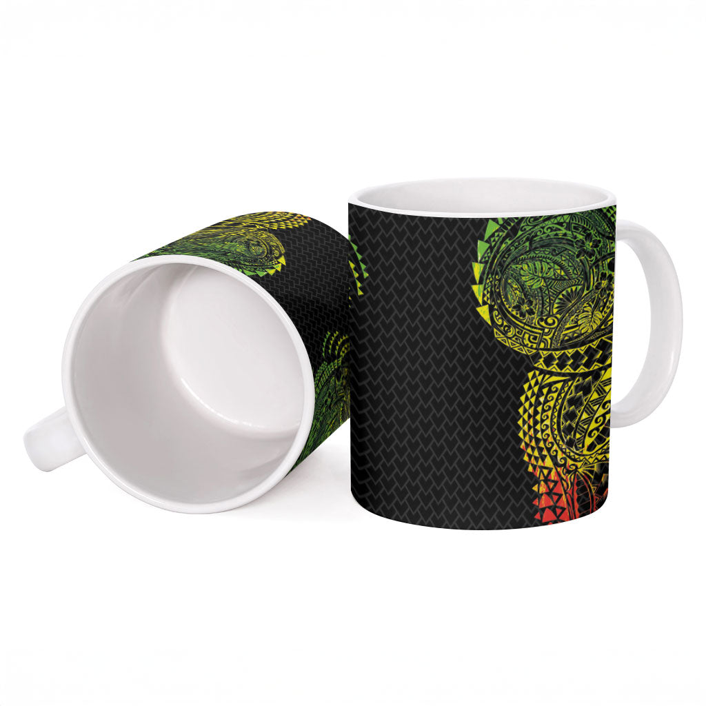 Hawaiian Traditional Tattoos Ceramic Mug Kakau Tribal Tropical Plant Motif Kanaka Maoli Flag Color Inspired