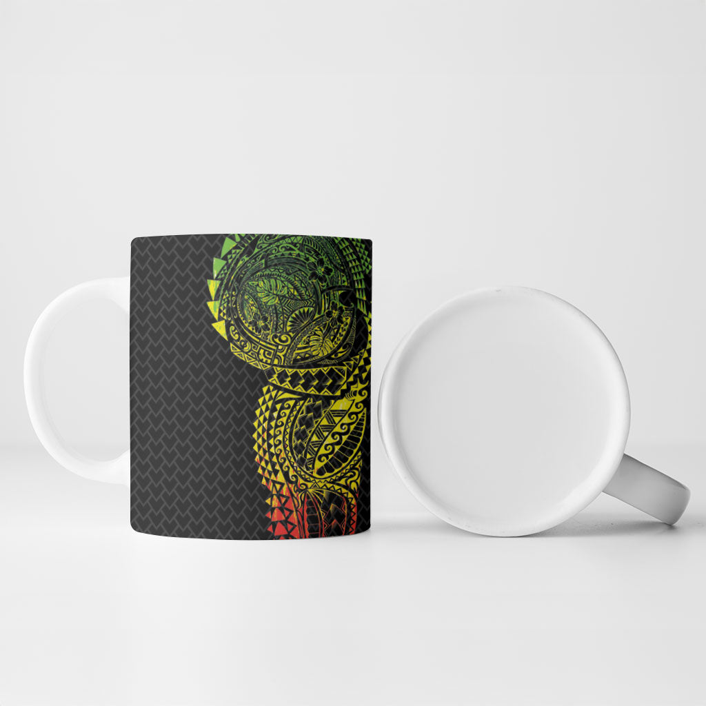 Hawaiian Traditional Tattoos Ceramic Mug Kakau Tribal Tropical Plant Motif Kanaka Maoli Flag Color Inspired
