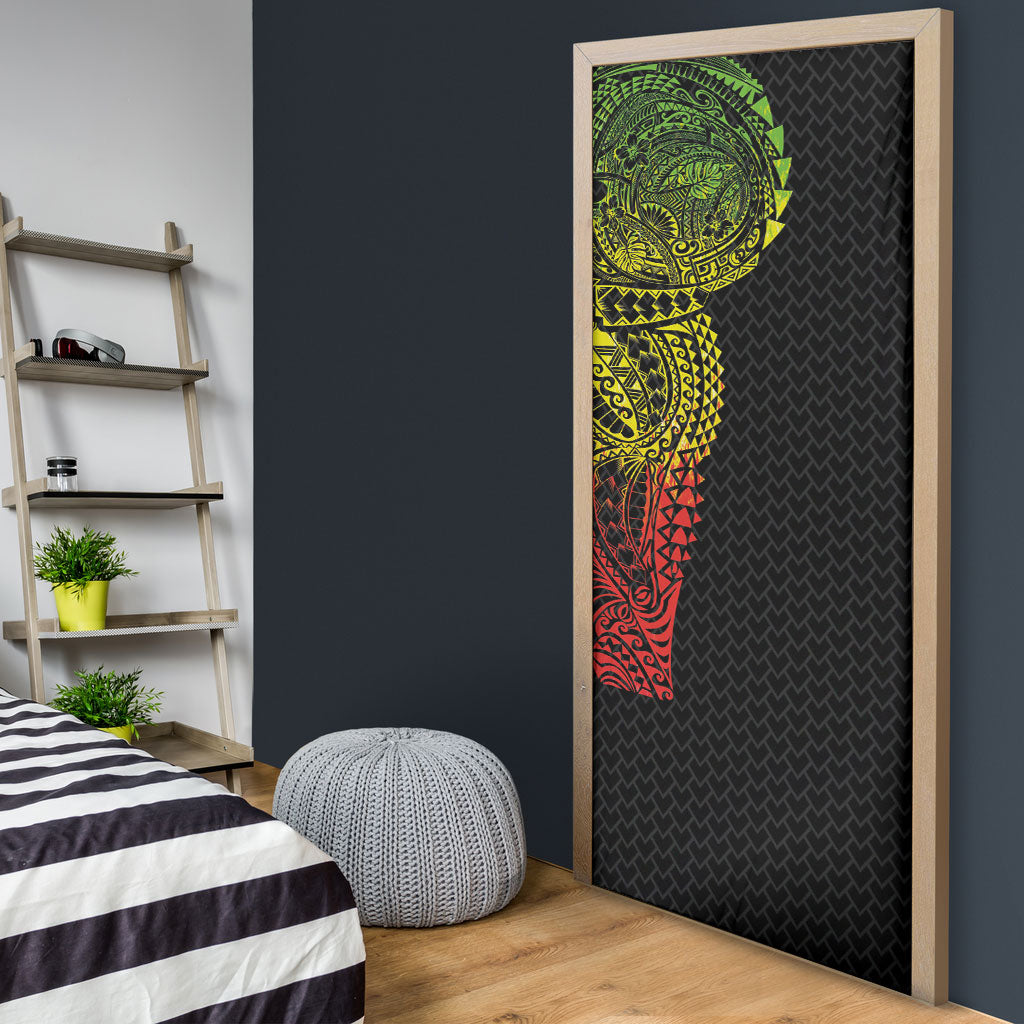 Hawaiian Traditional Tattoos Door Cover Kakau Tribal Tropical Plant Motif Kanaka Maoli Flag Color Inspired