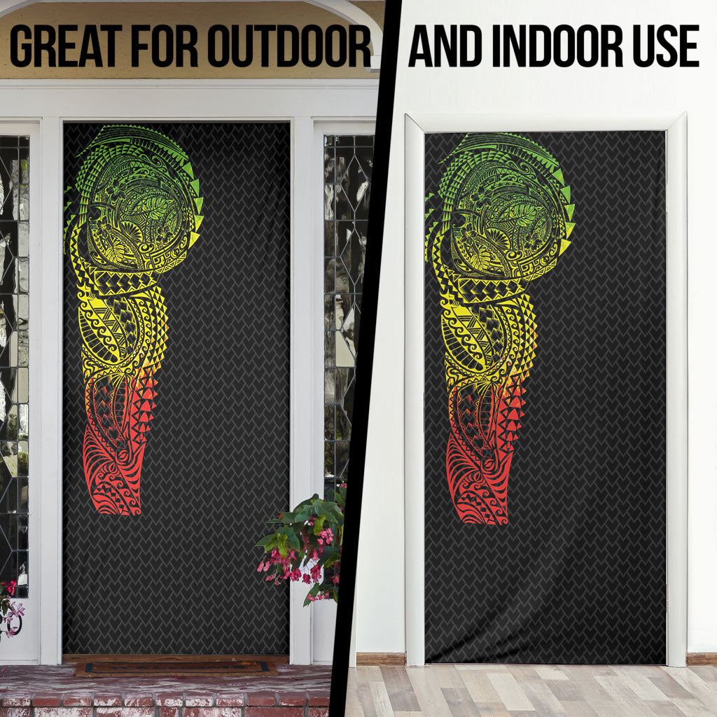 Hawaiian Traditional Tattoos Door Cover Kakau Tribal Tropical Plant Motif Kanaka Maoli Flag Color Inspired