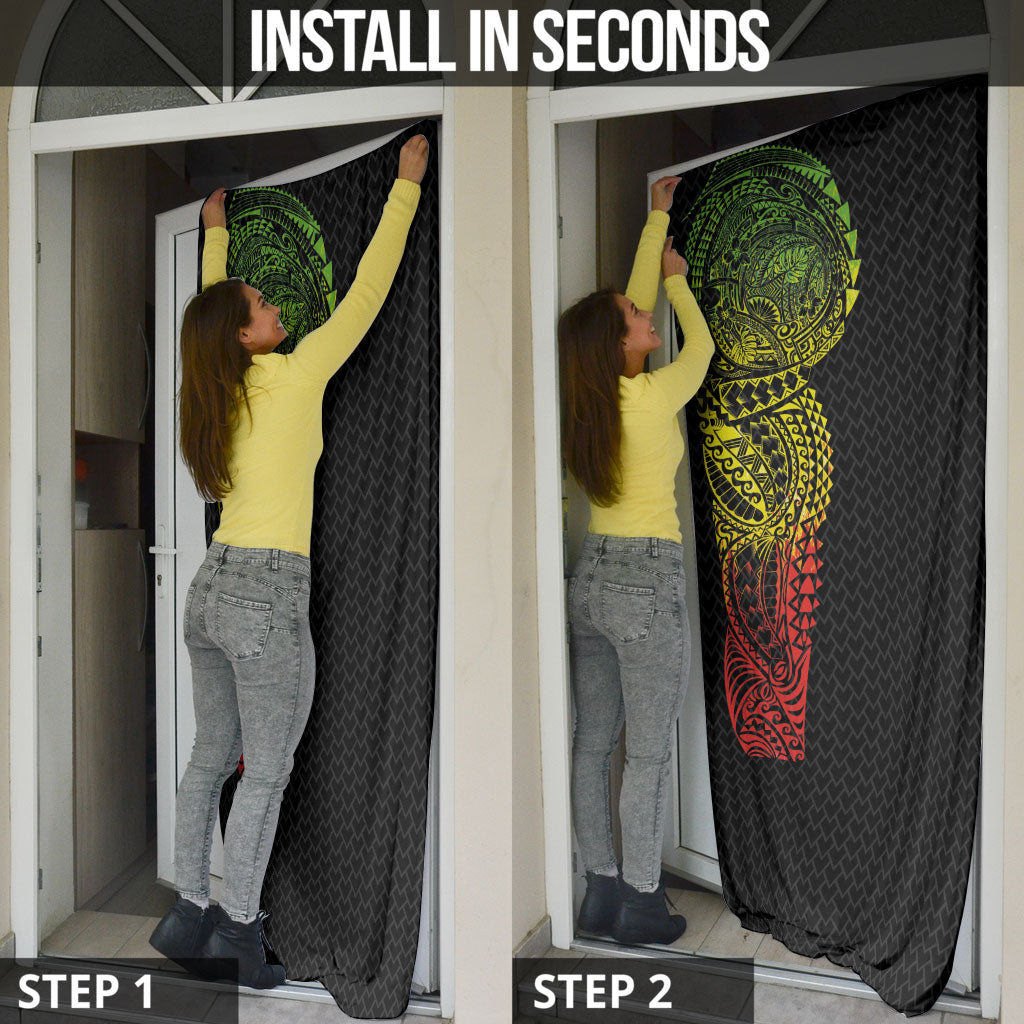 Hawaiian Traditional Tattoos Door Cover Kakau Tribal Tropical Plant Motif Kanaka Maoli Flag Color Inspired
