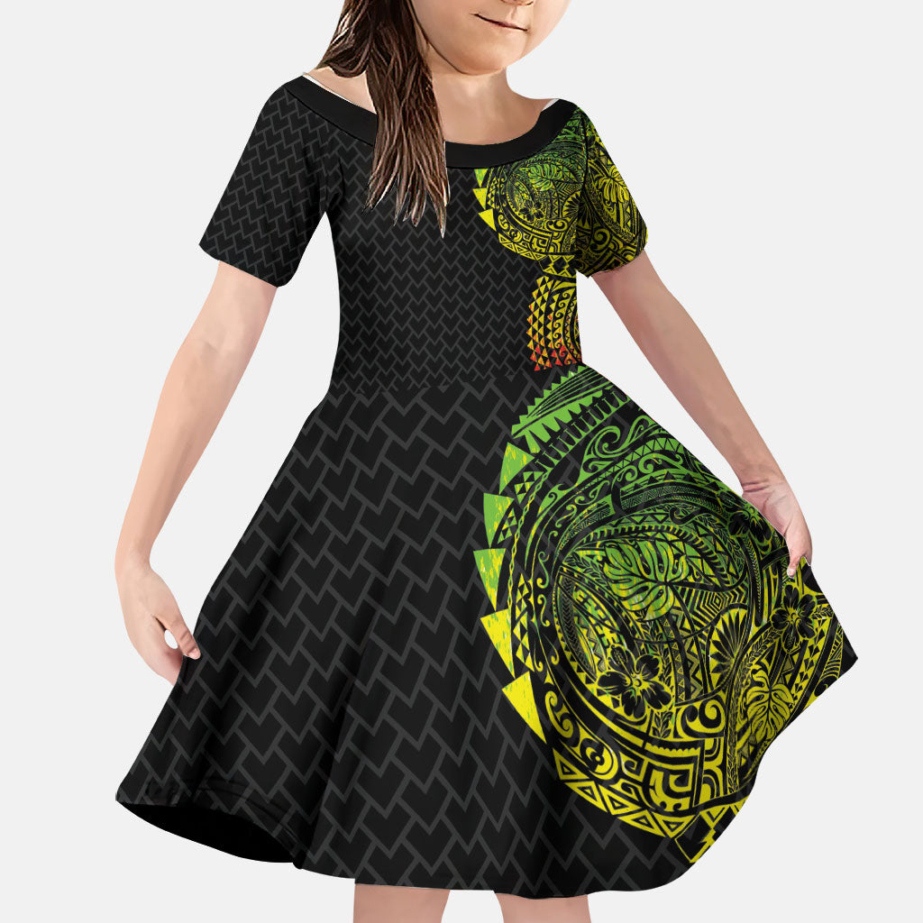 Hawaiian Traditional Tattoos Family Matching Long Sleeve Bodycon Dress and Hawaiian Shirt Kakau Tribal Tropical Plant Motif Kanaka Maoli Flag Color Inspired