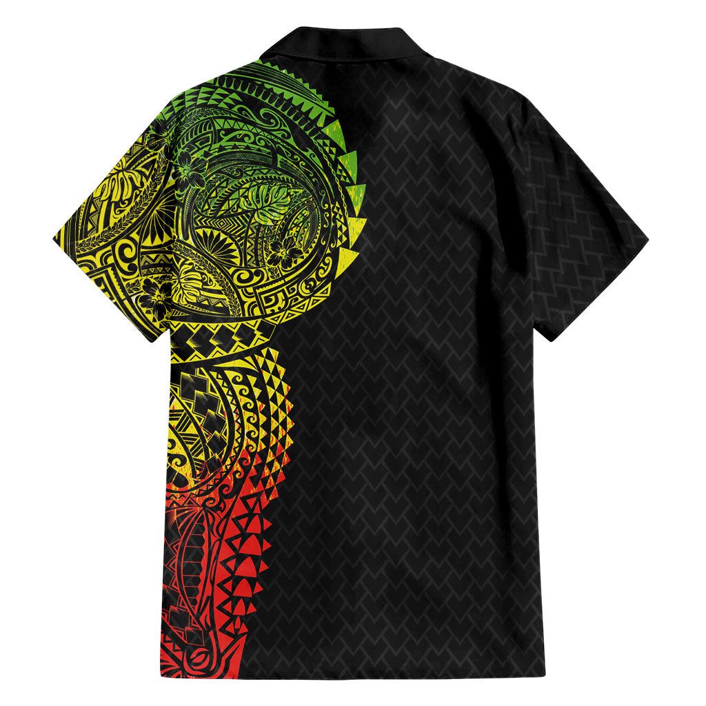 Hawaiian Traditional Tattoos Family Matching Puletasi and Hawaiian Shirt Kakau Tribal Tropical Plant Motif Kanaka Maoli Flag Color Inspired