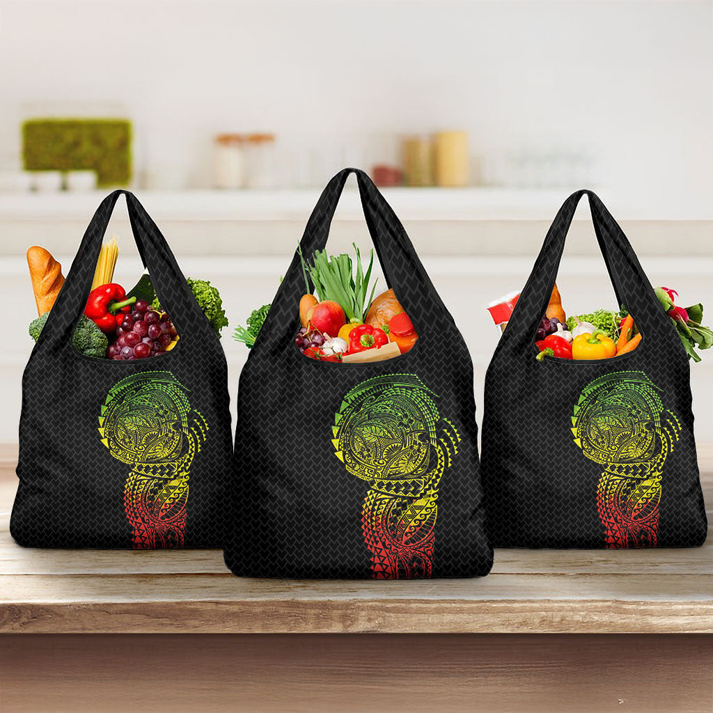 Hawaiian Traditional Tattoos Grocery Bag Kakau Tribal Tropical Plant Motif Kanaka Maoli Flag Color Inspired