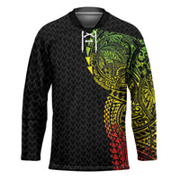 Hawaiian Traditional Tattoos Hockey Jersey Kakau Tribal Tropical Plant Motif Kanaka Maoli Flag Color Inspired