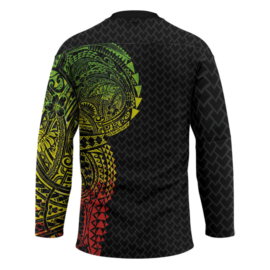 Hawaiian Traditional Tattoos Hockey Jersey Kakau Tribal Tropical Plant Motif Kanaka Maoli Flag Color Inspired