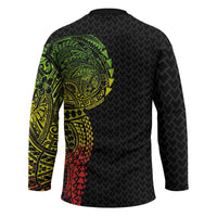 Hawaiian Traditional Tattoos Hockey Jersey Kakau Tribal Tropical Plant Motif Kanaka Maoli Flag Color Inspired