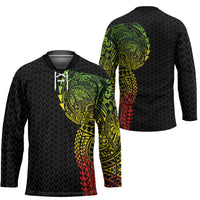 Hawaiian Traditional Tattoos Hockey Jersey Kakau Tribal Tropical Plant Motif Kanaka Maoli Flag Color Inspired