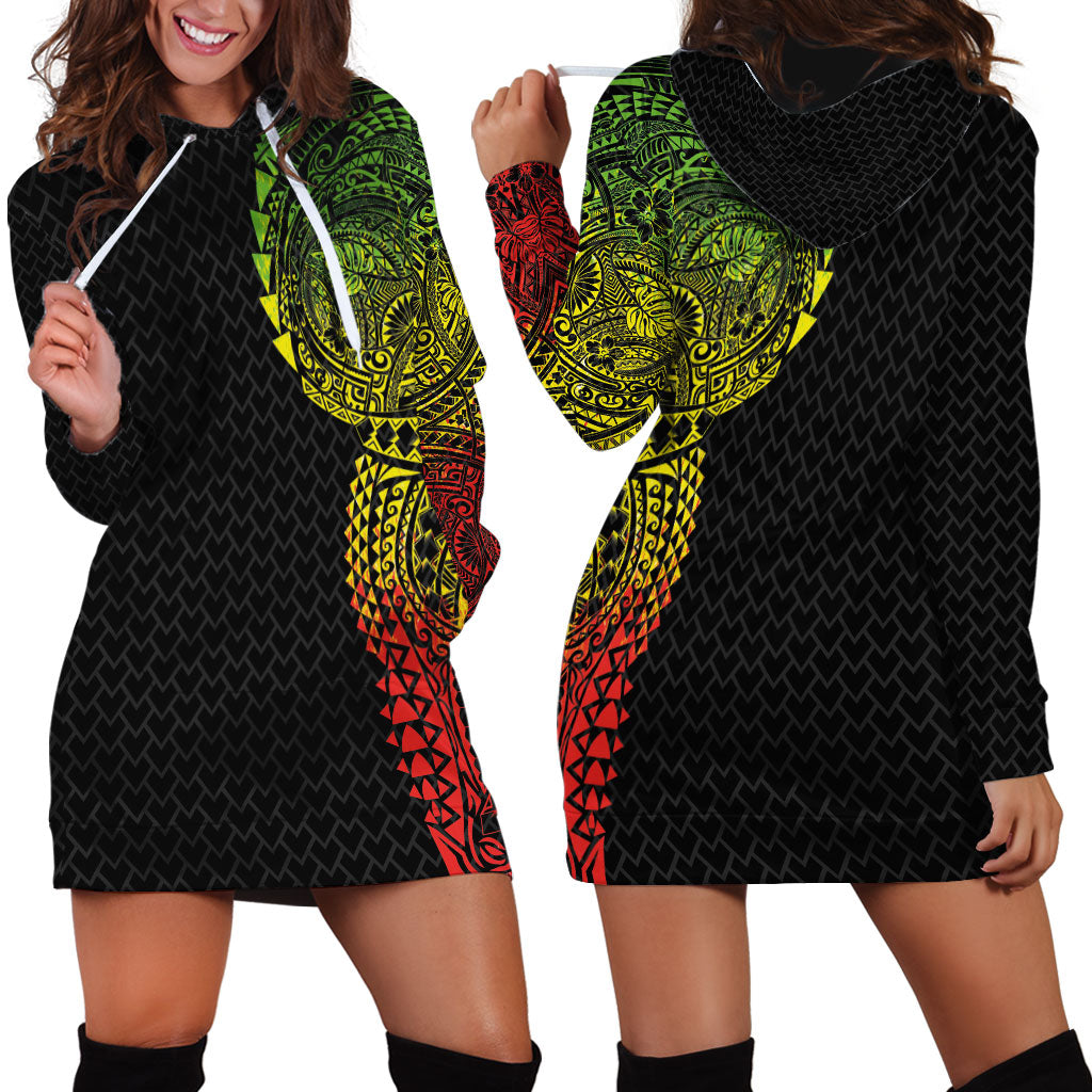 Hawaiian Traditional Tattoos Hoodie Dress Kakau Tribal Tropical Plant Motif Kanaka Maoli Flag Color Inspired