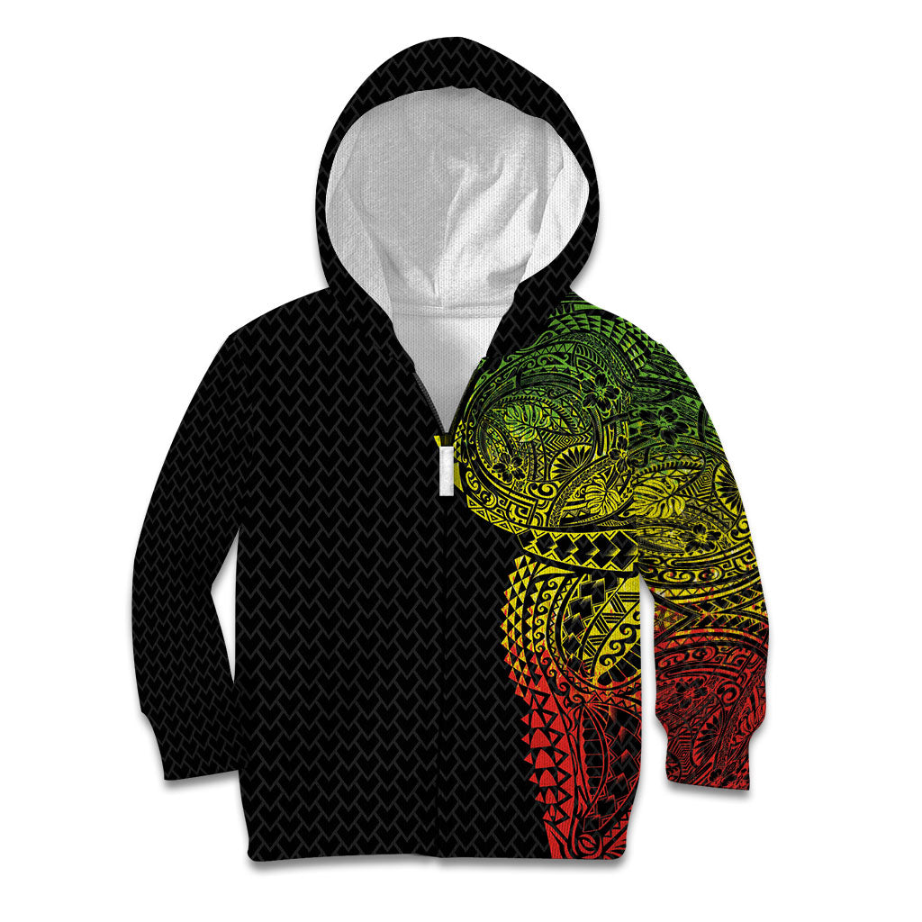 Hawaiian Traditional Tattoos Kid Hoodie Kakau Tribal Tropical Plant Motif Kanaka Maoli Flag Color Inspired